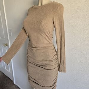 Elegant Tan Ribbed Dress